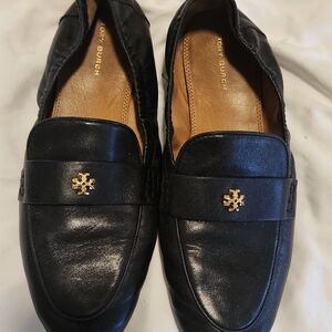 Tory Burch Black Leather Slip-On Loafers